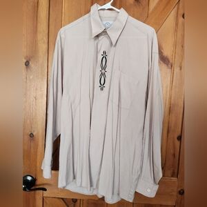Men's Vintage Policy Studio Button Down Shirt With Embroidery - Size Large